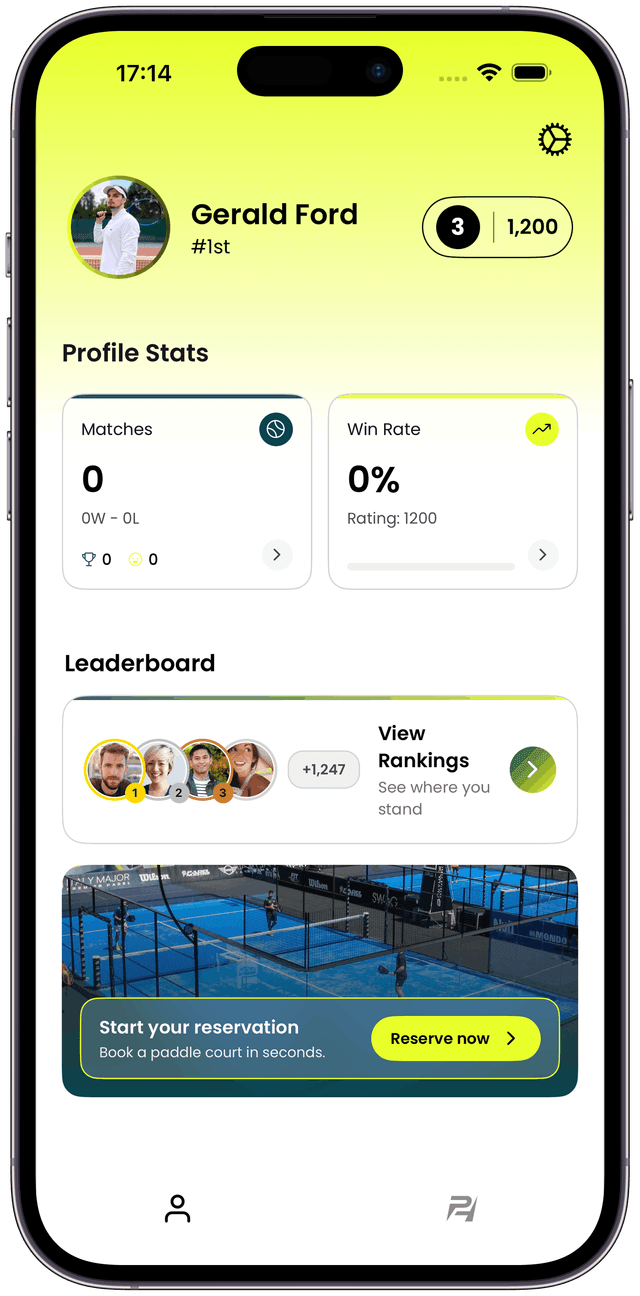 PadelHub profile and home screen